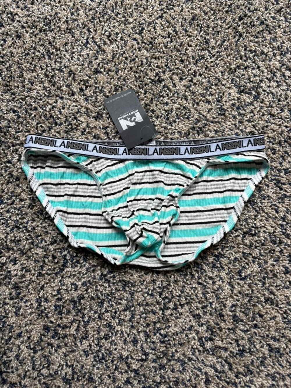 N2N Bodywear Brighton Air Ribbed Striped Bikini Underwear - Small, Aqua, NWT